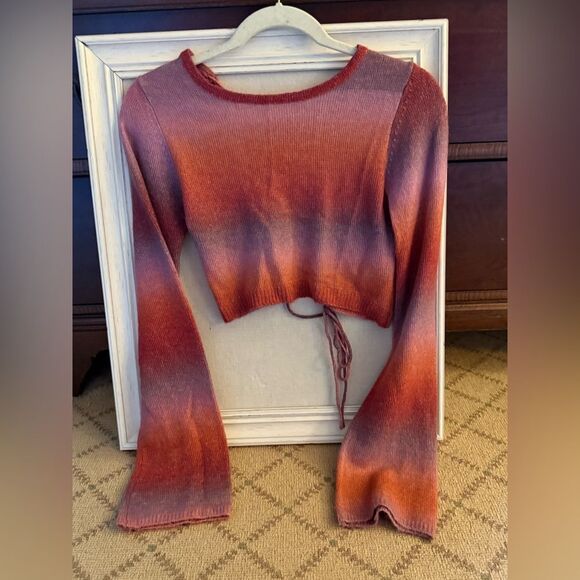 Bershka gradient pinks long sleeve crocheted open back cardigan sweater S - Picture 4 of 9